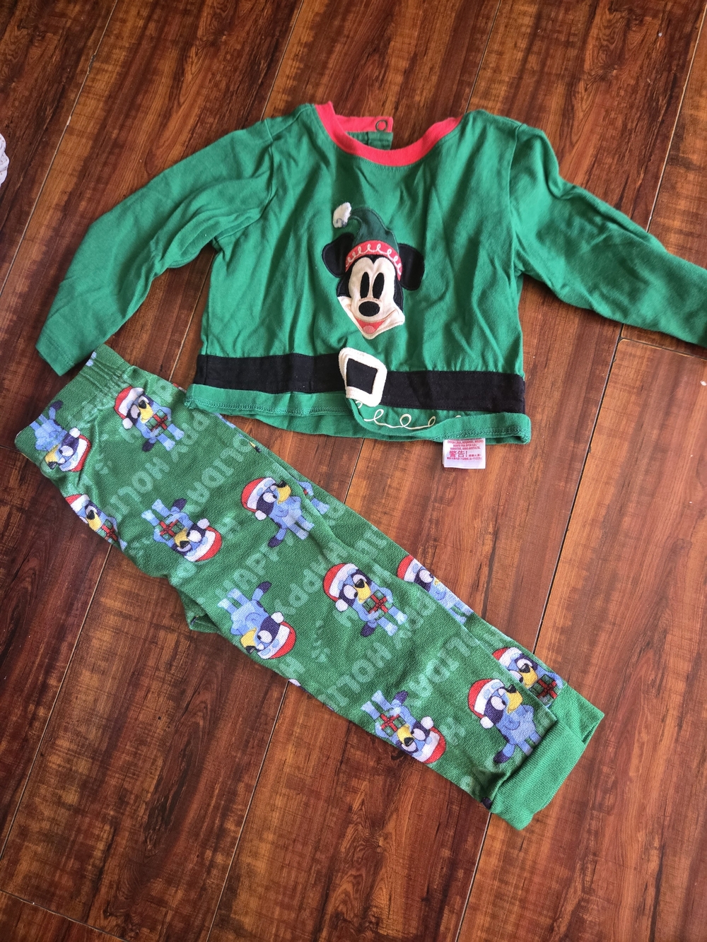 Disney Green Mickey Holiday Pajama Set with Red Trim